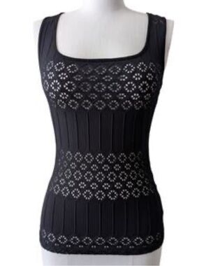 Anne Fontaine Black Knit Openwork Square-Neck Tank - Size 42